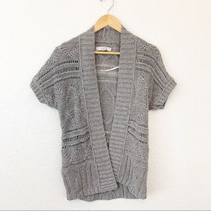 LOFT Short Sleeve Gray Open Knit Cardigan